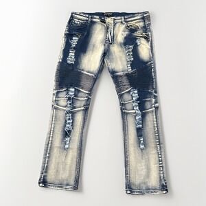 Balmain Slim Fit Biker Jeans Mens Size 40 Ribbed Distressed